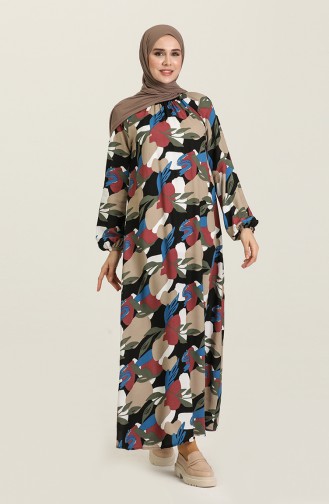Khaki Hijab Dress 3358-03