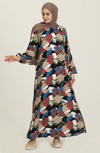 Khaki Hijab Dress 3358-03