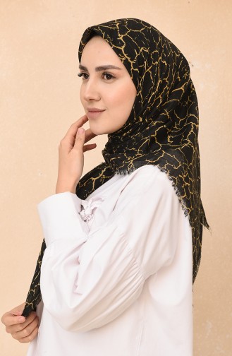 Kırık Desen Flamlı Eşarp 11457-01 Siyah Sarı