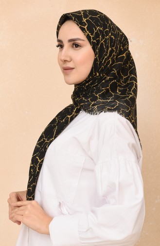 Kırık Desen Flamlı Eşarp 11457-01 Siyah Sarı