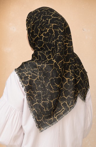 Kırık Desen Flamlı Eşarp 11457-01 Siyah Sarı