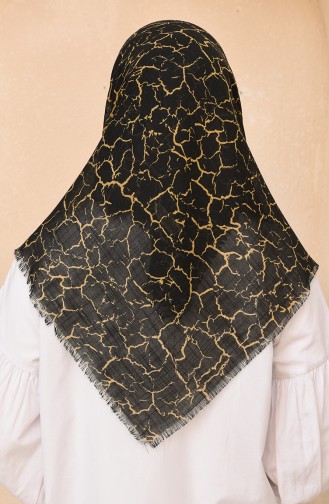 Kırık Desen Flamlı Eşarp 11457-01 Siyah Sarı