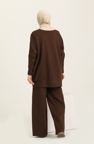 Örme Tunik Pantolon İkili Takım 3568-01 Kahverengi