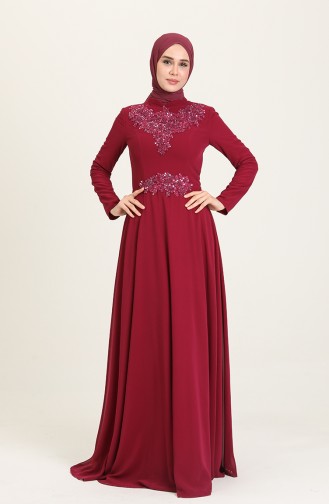 Plum Hijab Evening Dress 40020-01