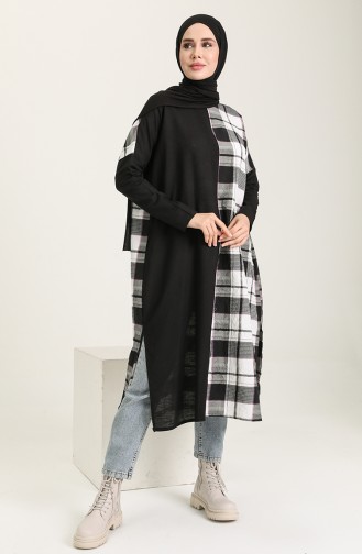 Ekose Desen Tunik 7003-01 Siyah