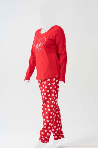 Pamuklu Büyük Beden Uzun Kol Pijama Takım 1070340939 Kırmızı