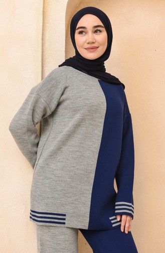 Triko Tunik Pantolon İkili Takım 4385-06 Saks Gri