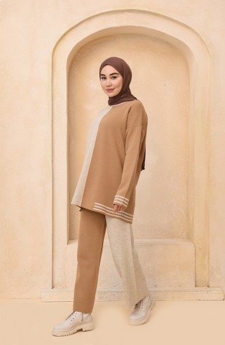 Triko Tunik Pantolon İkili Takım 4385-07 Camel Bej