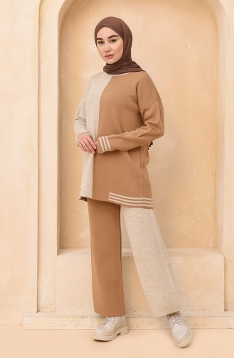 Triko Tunik Pantolon İkili Takım 4385-07 Camel Bej