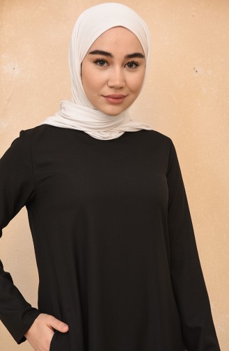 Cepli Krep Elbise 3363-01 Siyah