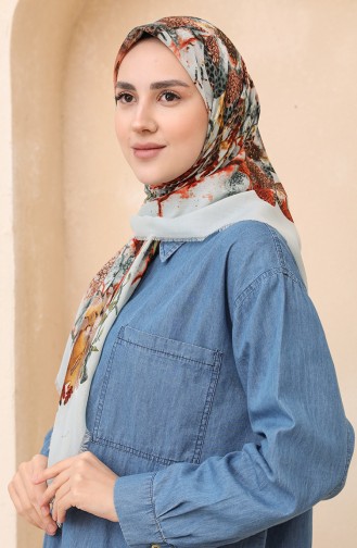 Çiçek Desen Çekme Koton Eşarp 11465-07 Mint Yeşili