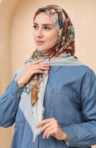 Çiçek Desen Çekme Koton Eşarp 11465-07 Mint Yeşili