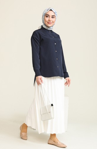 Düğmeli Gömlek Tunik 3360-02 Lacivert