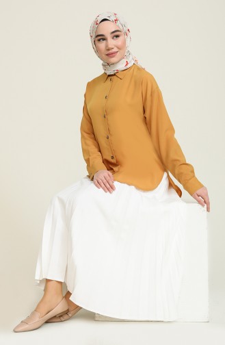 Düğmeli Gömlek Tunik 3360-03 Hardal