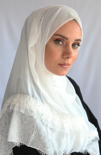Fırfırlı Şifon Şal Beyaz 1677624-01 Beyaz