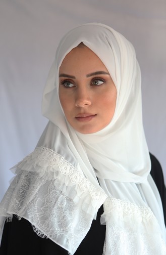 Fırfırlı Şifon Şal Beyaz 1677624-01 Beyaz