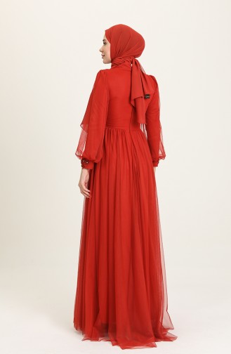 Brick Red Hijab Evening Dress 3403-09