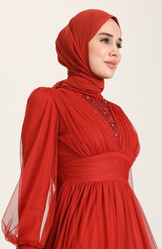 Ziegelrot Hijab-Abendkleider 3403-09