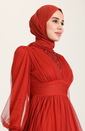 Brick Red Hijab Evening Dress 3403-09