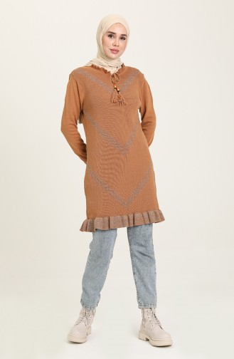 Triko Simli Tunik 9375-03 Sütlü kahve