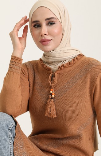 Triko Simli Tunik 9375-03 Sütlü kahve