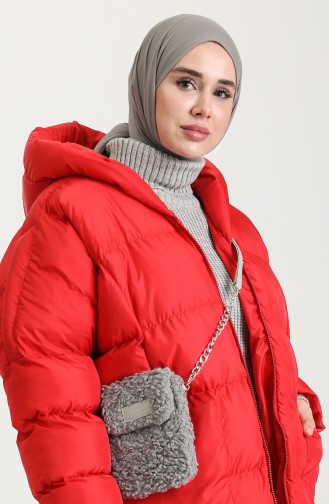 Önü Cepli Yarasa Kol Şişme Mont 6048-01 Kırmızı
