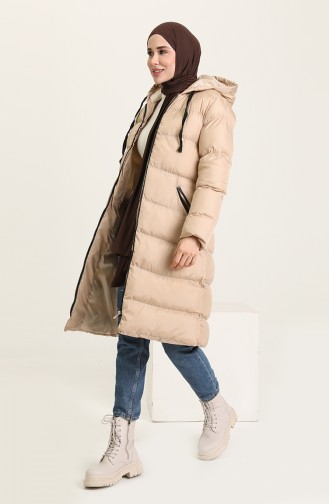 Kapüşonlu Şişme Mont 6032-03 Bej