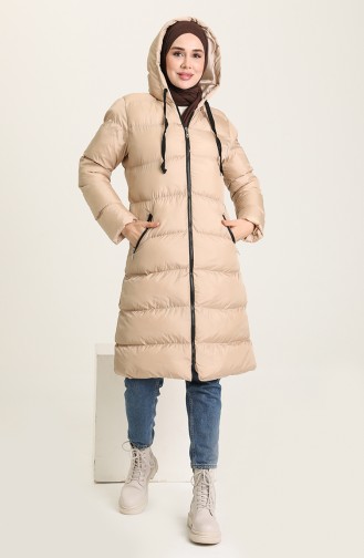 Kapüşonlu Şişme Mont 6032-03 Bej