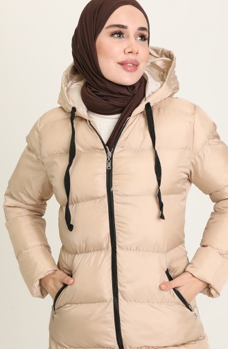Kapüşonlu Şişme Mont 6032-03 Bej