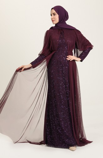 Plum Hijab Evening Dress 5346A-02