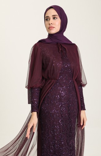 Plum Hijab Evening Dress 5346A-02