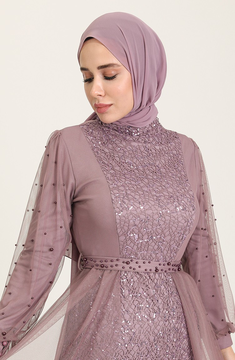 Violet Hijab Evening Dress 563202 Sefamerve