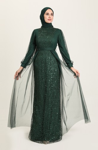 Emerald Green Hijab Evening Dress 5632-03