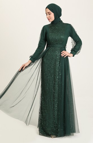Emerald Green Hijab Evening Dress 5632-03