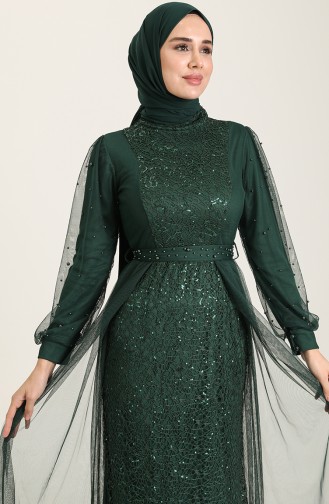 Emerald Green Hijab Evening Dress 5632-03