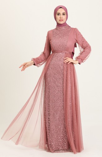 Dusty Rose Hijab Evening Dress 5632-07