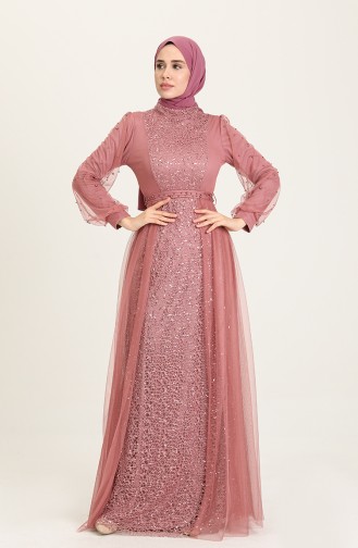 Dusty Rose Hijab Evening Dress 5632-07