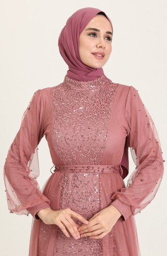 Dusty Rose Hijab Evening Dress 5632-07