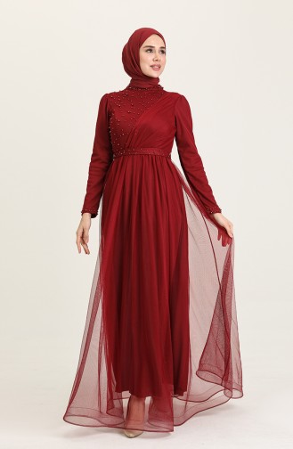 Claret Red Hijab Evening Dress 5664-04