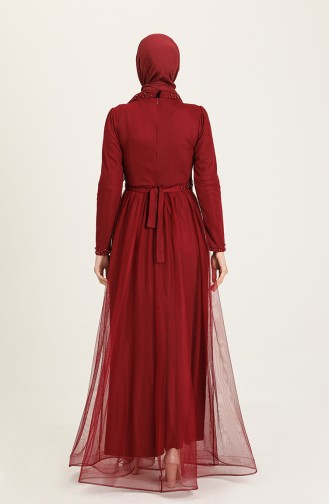 Claret Red Hijab Evening Dress 5664-04