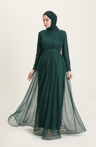 Emerald Green Hijab Evening Dress 5664-05