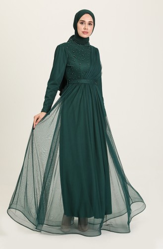 Emerald Green Hijab Evening Dress 5664-05