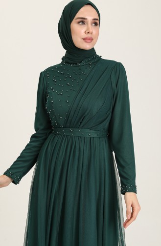 Emerald Green Hijab Evening Dress 5664-05