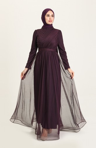 Purple Hijab Evening Dress 5664-07