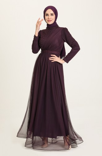 Purple Hijab Evening Dress 5664-07