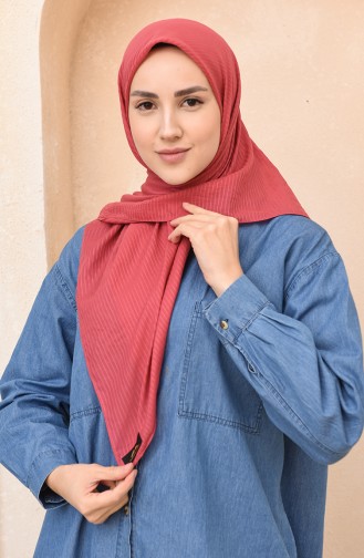 Çizgili Pamuk Eşarp 1070-06 Mercan
