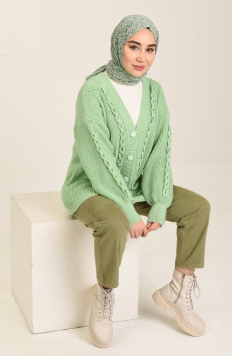 Triko Örgü Desen Hırka 10344-01 Çağla Yeşili