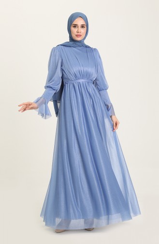 Ice Blue Hijab Evening Dress 5367-25