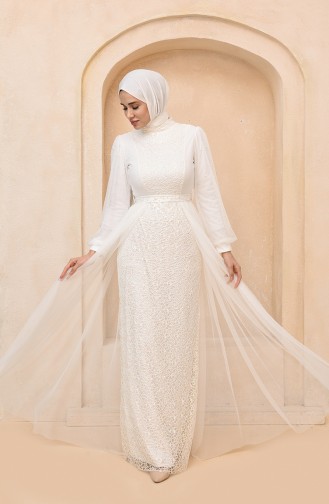White Hijab Evening Dress 5632-01