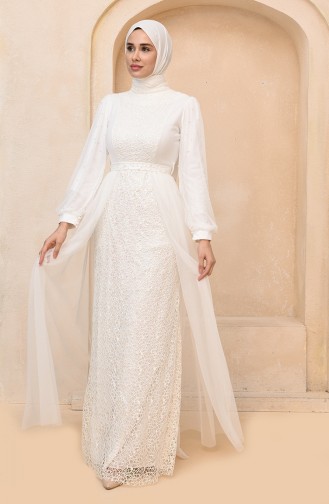 White Hijab Evening Dress 5632-01